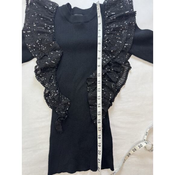 EUC Cache Ruffle Sequin Sweater Ribbed Fairy Lace Gothic Whimsigoth Black XXS - Picture 5 of 9